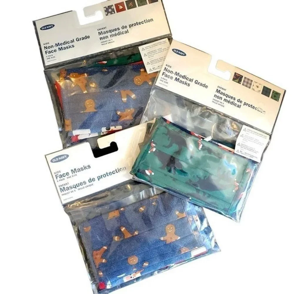 Lot of 15 Kids Youth‎ Size Christmas Face Masks Dinosaur Plaid Cotton